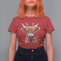 Funny Western Highland Cow Farm Valentine T Shirt For Women