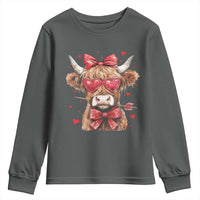 Funny Western Highland Cow Farm Valentine Youth Sweatshirt