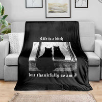 Funny Life Is A Bitch But Thankfully So Am I Throw Blanket Black Cat Meme - Wonder Print Shop