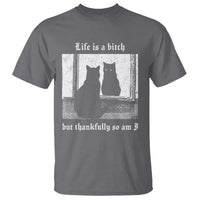 Funny Life Is A Bitch But Thankfully So Am I T Shirt Black Cat Meme - Wonder Print Shop