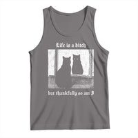 Funny Life Is A Bitch But Thankfully So Am I Tank Top Black Cat Meme - Wonder Print Shop