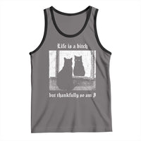 Funny Life Is A Bitch But Thankfully So Am I Tank Top Black Cat Meme - Wonder Print Shop