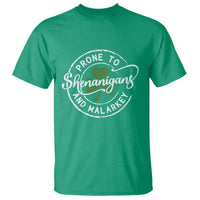 Prone To Shenanigans And Malarkey T Shirt Funny St Patricks Day Irish Shamrock