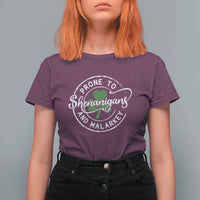 Prone To Shenanigans And Malarkey T Shirt For Women Funny St Patricks Day Irish Shamrock