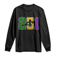 Funny Mardi Gras Mobile Alabama Long Sleeve Shirt 251 Area Code Glitter Print Fleur De Lis