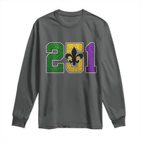 Funny Mardi Gras Mobile Alabama Long Sleeve Shirt 251 Area Code Glitter Print Fleur De Lis
