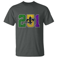 Funny Mardi Gras Mobile Alabama T Shirt 251 Area Code Glitter Print Fleur De Lis