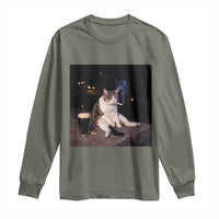 Funny Cigarette And Drinking Irish Stout Beer Cat Meme Long Sleeve Shirt
