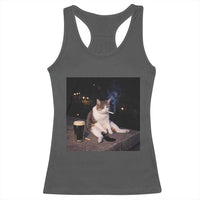 Funny Cigarette And Drinking Irish Stout Beer Cat Meme Racerback Tank Top