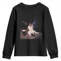 Funny Cigarette And Drinking Irish Stout Beer Cat Meme Youth Sweatshirt