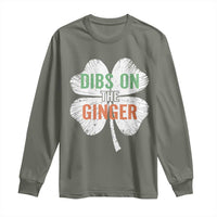 Funny St Patricks Day Dibs On The Ginger Long Sleeve Shirt Irish Redhead Shamrock