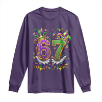 Funny 67 Mardi Gras Long Sleeve Shirt Six Seven Meme Carnival Hand Gesture