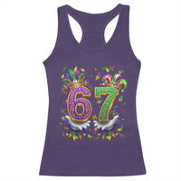 Funny 67 Mardi Gras Racerback Tank Top Six Seven Meme Carnival Hand Gesture