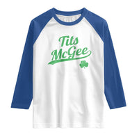 Tits McGee Raglan Shirt Funny Womens St Patricks Day Vintage Shamrocks