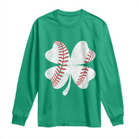 Funny Baseball St Patricks Day Vintage Clover Long Sleeve Shirt
