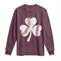 Funny Baseball St Patricks Day Distressed Shamrock Long Sleeve Shirt
