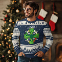 Irishki Half Irish Half Polish Ugly Christmas Sweater Celtic Cross St Patricks - Wonder Print Shop