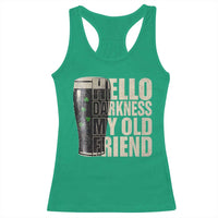 Funny St Patrick's Day Black Irish Beer Racerback Tank Top Hello Darkness My Old Friend Shamrock