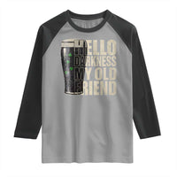 Funny St Patrick's Day Black Irish Beer Raglan Shirt Hello Darkness My Old Friend Shamrock