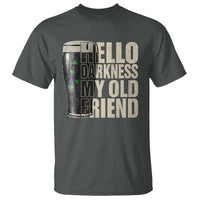 Funny St Patrick's Day Black Irish Beer T Shirt Hello Darkness My Old Friend Shamrock
