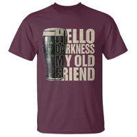 Funny St Patrick's Day Black Irish Beer T Shirt Hello Darkness My Old Friend Shamrock
