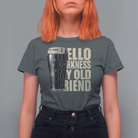 Funny St Patrick's Day Black Irish Beer T Shirt For Women Hello Darkness My Old Friend Shamrock