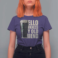Funny St Patrick's Day Black Irish Beer T Shirt For Women Hello Darkness My Old Friend Shamrock