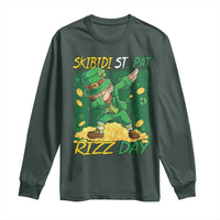 Funny Skibidi St Pat Rizz Day Long Sleeve Shirt Dabbing Leprechaun Shamrock Coin