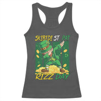 Funny Skibidi St Pat Rizz Day Racerback Tank Top Dabbing Leprechaun Shamrock Coin