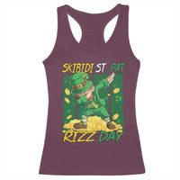 Funny Skibidi St Pat Rizz Day Racerback Tank Top Dabbing Leprechaun Shamrock Coin