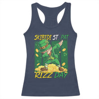 Funny Skibidi St Pat Rizz Day Racerback Tank Top Dabbing Leprechaun Shamrock Coin
