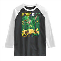 Funny Skibidi St Pat Rizz Day Raglan Shirt Dabbing Leprechaun Shamrock Coin