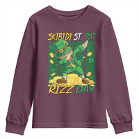 Funny Skibidi St Pat Rizz Day Youth Sweatshirt Dabbing Leprechaun Shamrock Coin