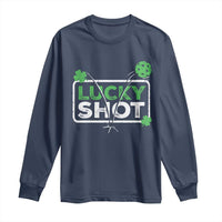 Funny St Patrick's Day Pickleball Long Sleeve Shirt Lucky Shot Shamrock