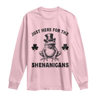 Funny St Patrick's Day Just Here For The Shenanigans Long Sleeve Shirt Frog Shamrock