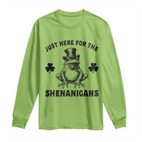 Funny St Patrick's Day Just Here For The Shenanigans Long Sleeve Shirt Frog Shamrock