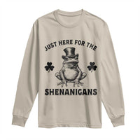 Funny St Patrick's Day Just Here For The Shenanigans Long Sleeve Shirt Frog Shamrock