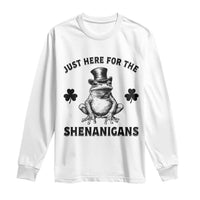 Funny St Patrick's Day Just Here For The Shenanigans Long Sleeve Shirt Frog Shamrock