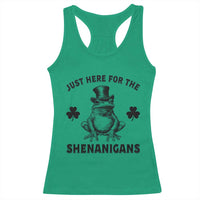 Funny St Patrick's Day Just Here For The Shenanigans Racerback Tank Top Frog Shamrock