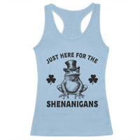 Funny St Patrick's Day Just Here For The Shenanigans Racerback Tank Top Frog Shamrock