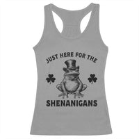 Funny St Patrick's Day Just Here For The Shenanigans Racerback Tank Top Frog Shamrock