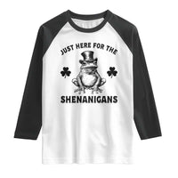 Funny St Patrick's Day Just Here For The Shenanigans Raglan Shirt Frog Shamrock