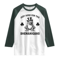 Funny St Patrick's Day Just Here For The Shenanigans Raglan Shirt Frog Shamrock