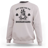 Funny St Patrick's Day Just Here For The Shenanigans Sweatshirt Frog Shamrock