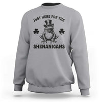 Funny St Patrick's Day Just Here For The Shenanigans Sweatshirt Frog Shamrock