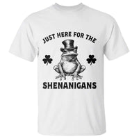 Funny St Patrick's Day Just Here For The Shenanigans T Shirt Frog Shamrock