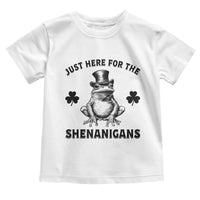 Funny St Patrick's Day Just Here For The Shenanigans Toddler T Shirt Frog Shamrock