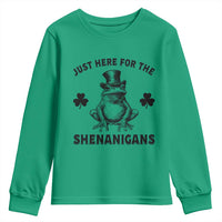 Funny St Patrick's Day Just Here For The Shenanigans Youth Sweatshirt Frog Shamrock