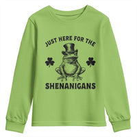 Funny St Patrick's Day Just Here For The Shenanigans Youth Sweatshirt Frog Shamrock