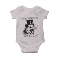 Funny St Patrick's Day Opossum Baby Onesie Just Here For The Shenanigans Shamrock